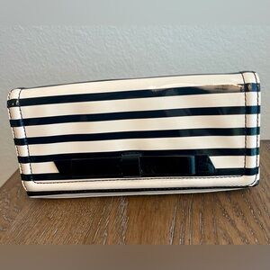 Kate Spade Black and Cream Striped Clutch